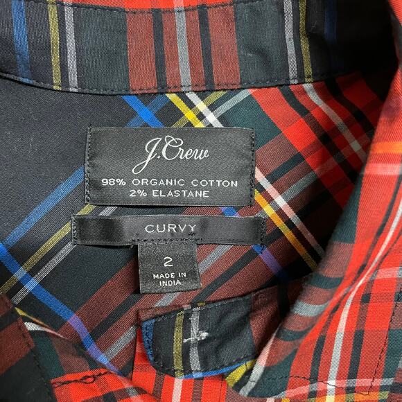 J. Crew Red Black Plaid Womens Curvy Fit Size 2 Button Up Shirt Cotton Stretch - Picture 3 of 6
